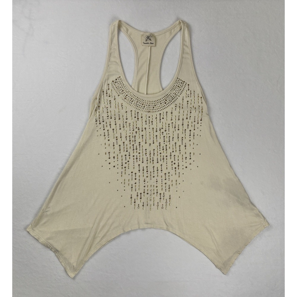 Double Zero Women's‎ Embellished Racerback Tank Top Beige Flawed Size M